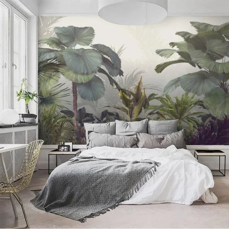 Misty Tropical Forest Watercolor Wallpaper Mural