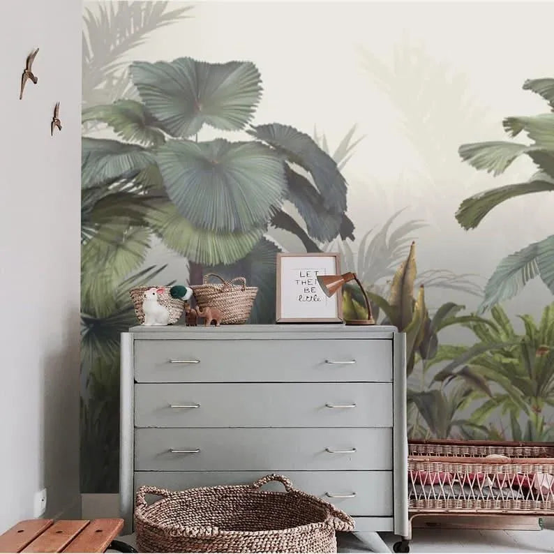 Misty Tropical Forest Watercolor Wallpaper Mural