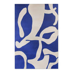 Modern Abstract Blue & White Rug overhead close-up — dense navy pile texture with cobalt and white abstract shapes in sharp detail
