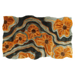 A vibrant Modern Botanical Flow Hand Tufted Area Rug featuring a swirling abstract design in warm orange and brown tones. This contemporary wool rug adds an artistic touch to any living room, making it a standout piece among area rugs for the living room.
