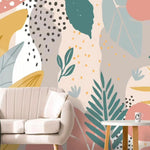 Modern Drawing Tropical Leaves Wall Mural