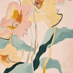 A vibrant, abstract design on a Modern Garden Mood Hand Tufted Rug showcasing a blend of soft pinks, yellows, and blues. This contemporary wool rug is perfect for adding a touch of artistic flair to large living room spaces. Ideal as an area rug for a stylish living room setup.