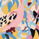 Vibrant and colorful Modern Jungle Mood hand-tufted area rug with abstract patterns in pink, blue, yellow, and black, perfect for enhancing living room decor. This contemporary wool rug adds a lively touch to any space, ideal for those seeking stylish rugs for living rooms.