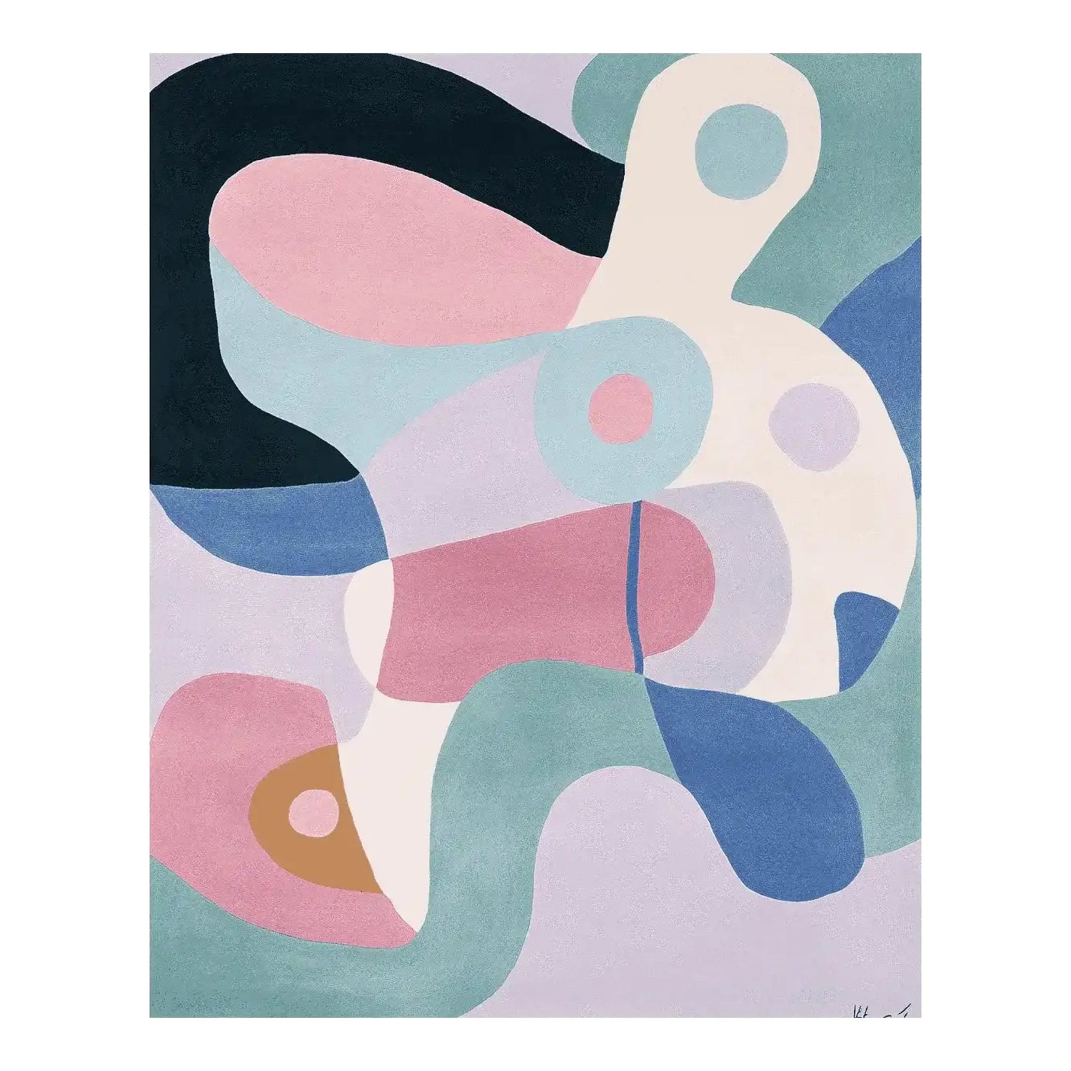 A vibrant Modern Meadow Dance Hand Tufted Area Rug featuring an abstract design with soft pastel colors, perfect for contemporary living rooms. This wool rug showcases a mix of pink, blue, green, and beige tones, ideal for adding a modern touch to large living room spaces.