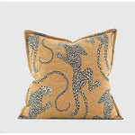 Modern medieval wild luxury throw pillow cover featuring a stylish leopard print design on a warm background.