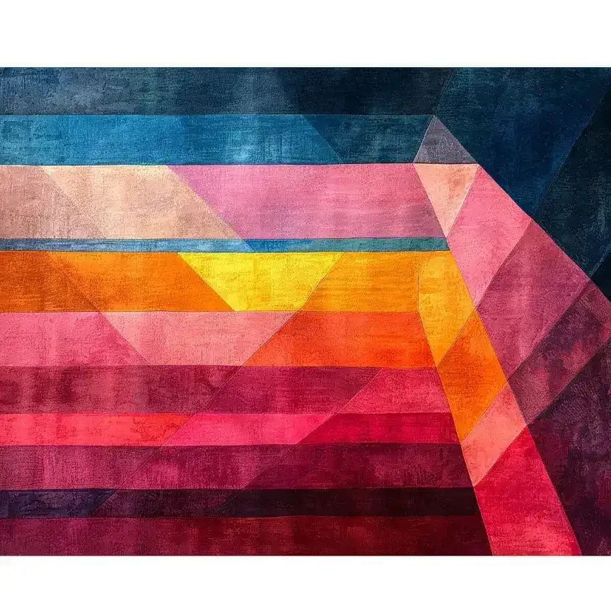 A vibrant and colorful Modern Mosaic Hand Tufted Wool Rug showcasing a geometric pattern with shades of blue, pink, orange, and red. Perfect for adding a contemporary touch to living rooms or offices, this 8x10 area rug combines style and comfort, ideal as a centerpiece for any modern space.