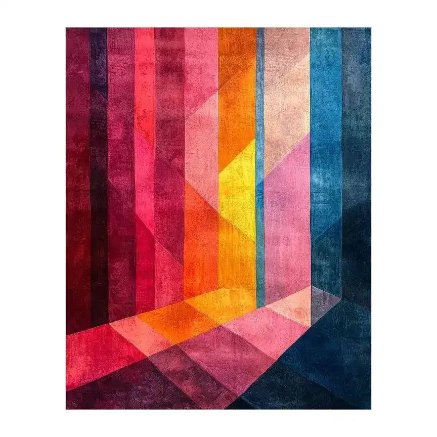 Stunning Modern Mosaic Hand Tufted Wool Rug featuring a vibrant geometric design with rich hues of red, orange, yellow, pink, and blue. Perfect for adding a contemporary touch to living rooms or offices as an 8x10 area rug.