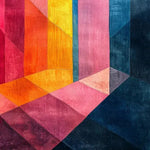 This vibrant hand tufted wool area rug showcases a modern mosaic design, perfect for adding a splash of color to any living room or office space. The abstract geometric patterns in shades of pink, orange, yellow, and blue make it an ideal contemporary rug for those seeking stylish living room rugs 8x10 or unique office rugs.