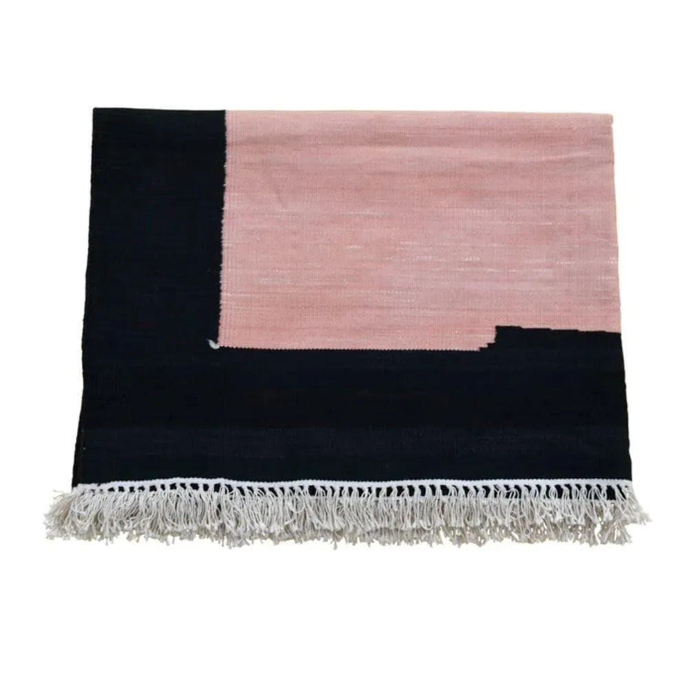 Modern Organic Vegetable Dyed Indian Dhurrie Reversible Cotton Rug - Pink