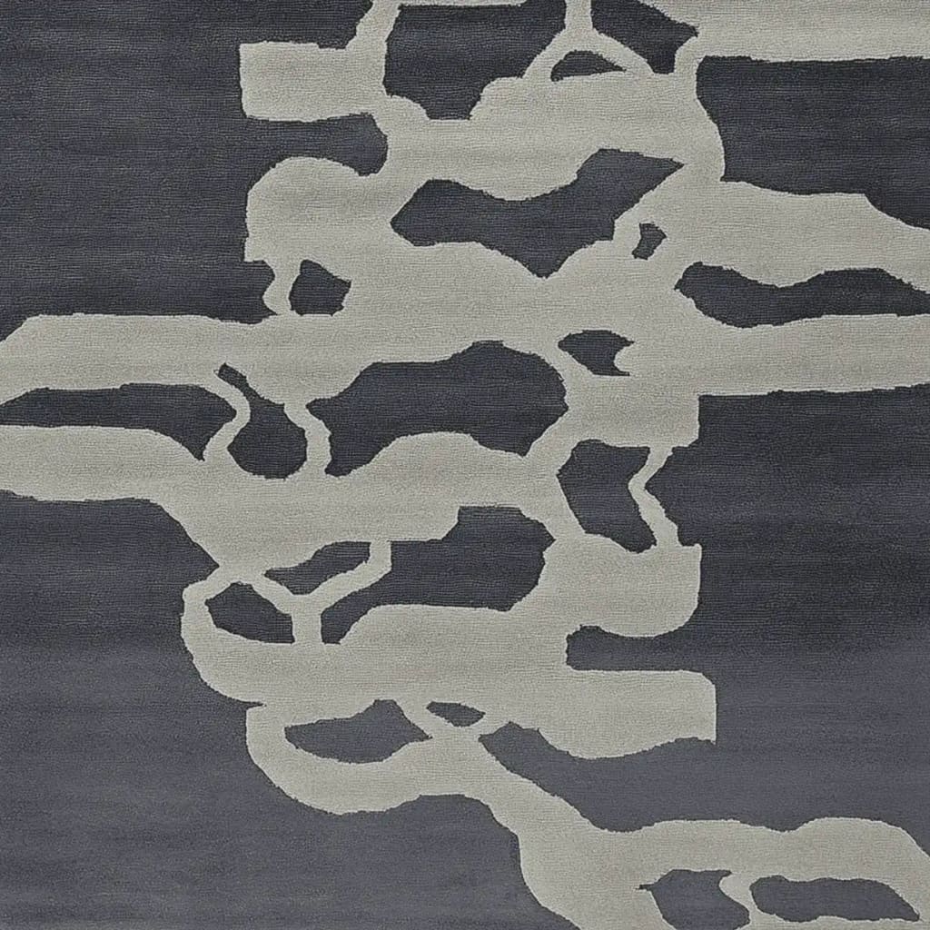 Top view of a Modern Psyche Flow Hand Tufted Area Rug, showcasing its contemporary abstract design in shades of grey and black. This wool rug is perfect for adding a stylish touch to living room area rugs, making it an ideal choice for area rugs for living room decor.