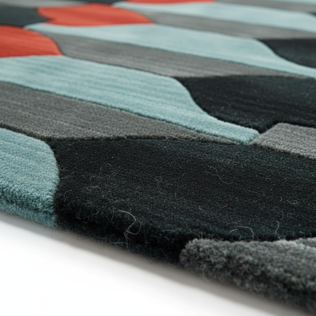 Close-up of a textured rug with geometric pattern on a white background