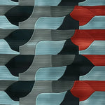 This image showcases a modern sync hand-tufted area rug with a contemporary abstract design, featuring a blend of blue, grey, and red hues. Perfect as a square area rug for an office setting, the wool rug offers both style and durability for any contemporary office space.