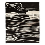 Top view of the Modular Art Beat Hand Tufted Area Rug featuring a striking abstract design in black and white. This contemporary wool rug is perfect for adding a modern touch to your living room area.