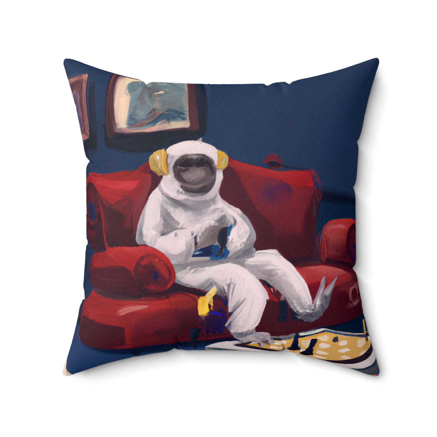 Monkey Astronaut Netflix and Chill Printed Throw Pillow 20" × 20"