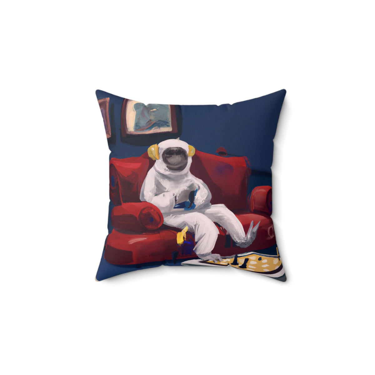 Monkey Astronaut Netflix and Chill Printed Throw Pillow 14" × 14"