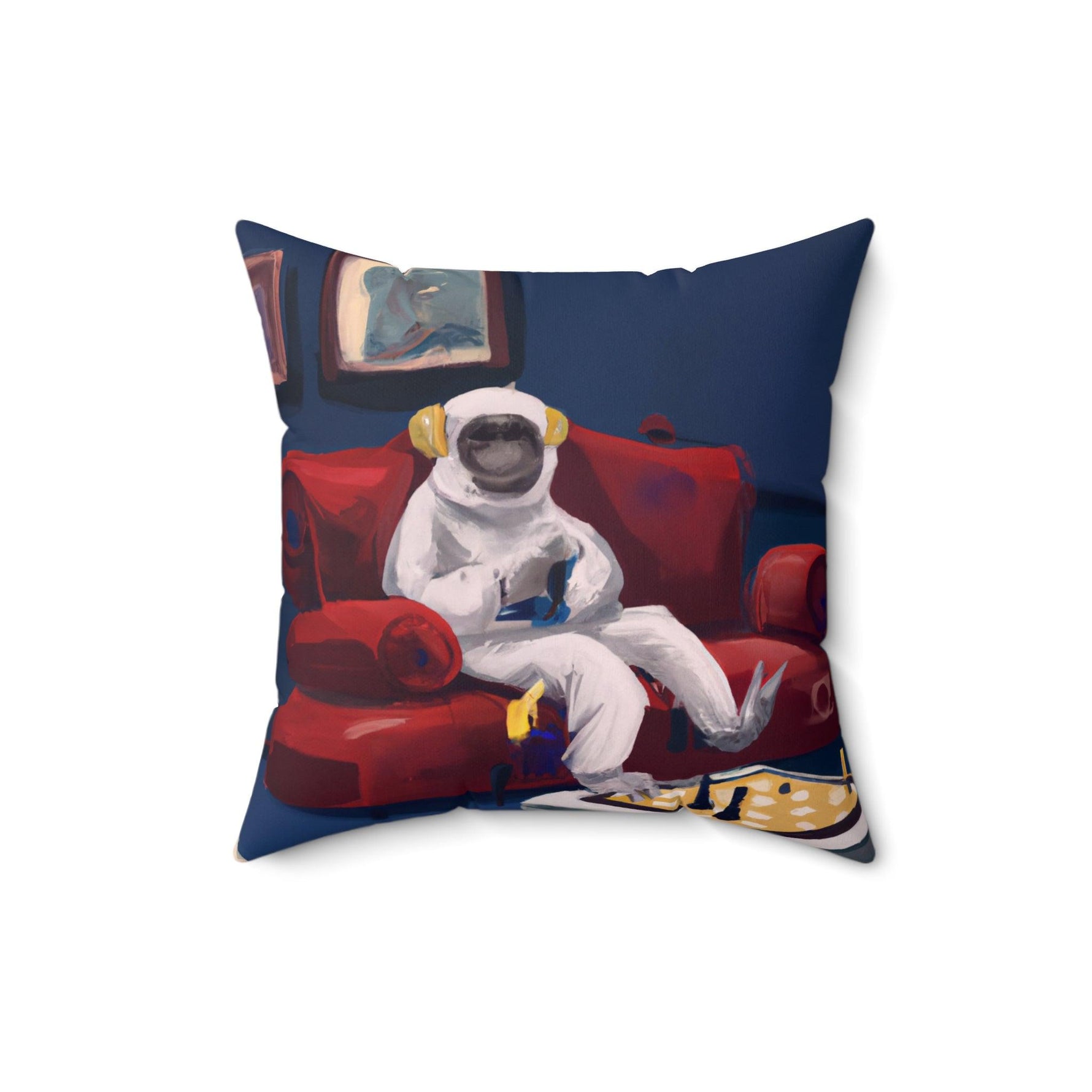 Monkey Astronaut Netflix and Chill Printed Throw Pillow 16" × 16"