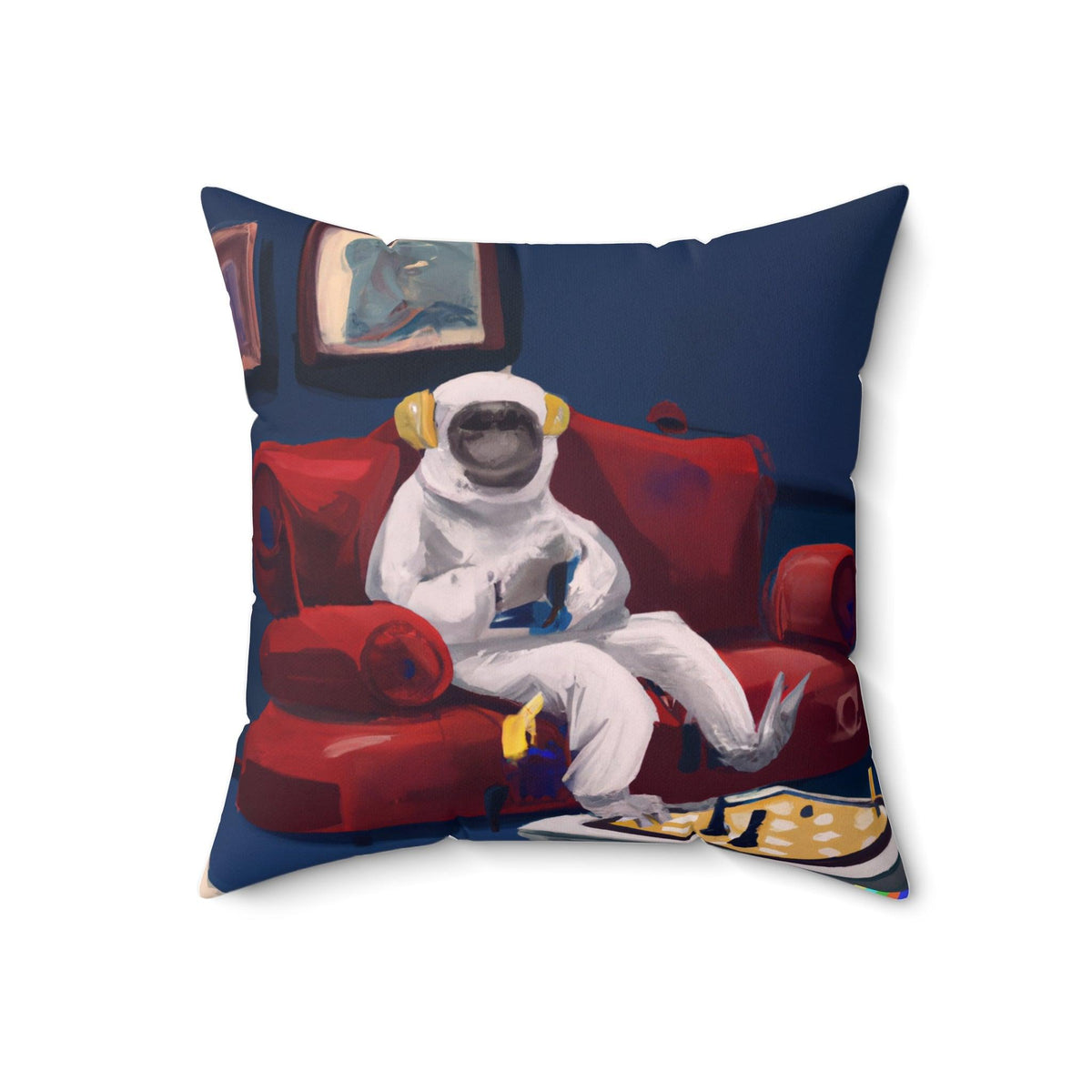 Monkey Astronaut Netflix and Chill Printed Throw Pillow 18" × 18"