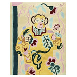 A vibrant area rug featuring a playful monkey design, hand-tufted with rich wool. This contemporary rug showcases colorful abstract patterns, perfect for adding a cheerful touch to any living room. Ideal for spaces needing a stylish 8x10 wool rug.