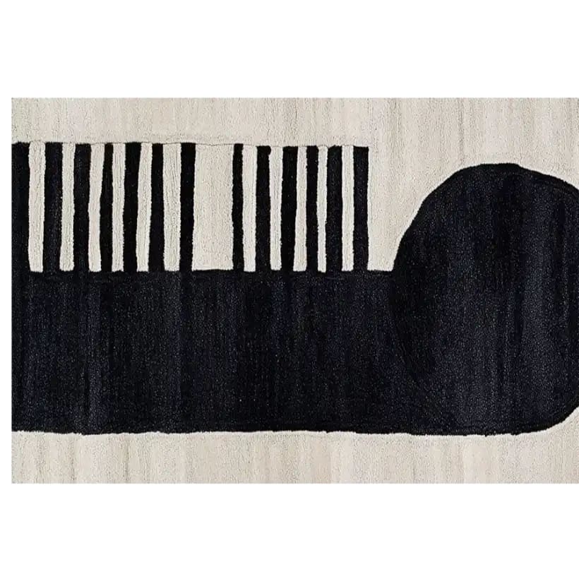 Contemporary Moon Edge Hand Tufted Wool Runner Rug featuring bold black and white geometric patterns. Ideal for adding a modern touch to kitchen, hallway, or bathroom spaces.