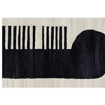 Contemporary Moon Edge Hand Tufted Wool Runner Rug featuring bold black and white geometric patterns. Ideal for adding a modern touch to kitchen, hallway, or bathroom spaces.