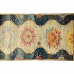 Top view of the Moonlit Meadow Hand Knotted Area Rug, featuring an abstract design with vibrant celestial motifs and rich colors, perfect for adding elegance to living room area rugs or as a standout piece among Persian rugs.