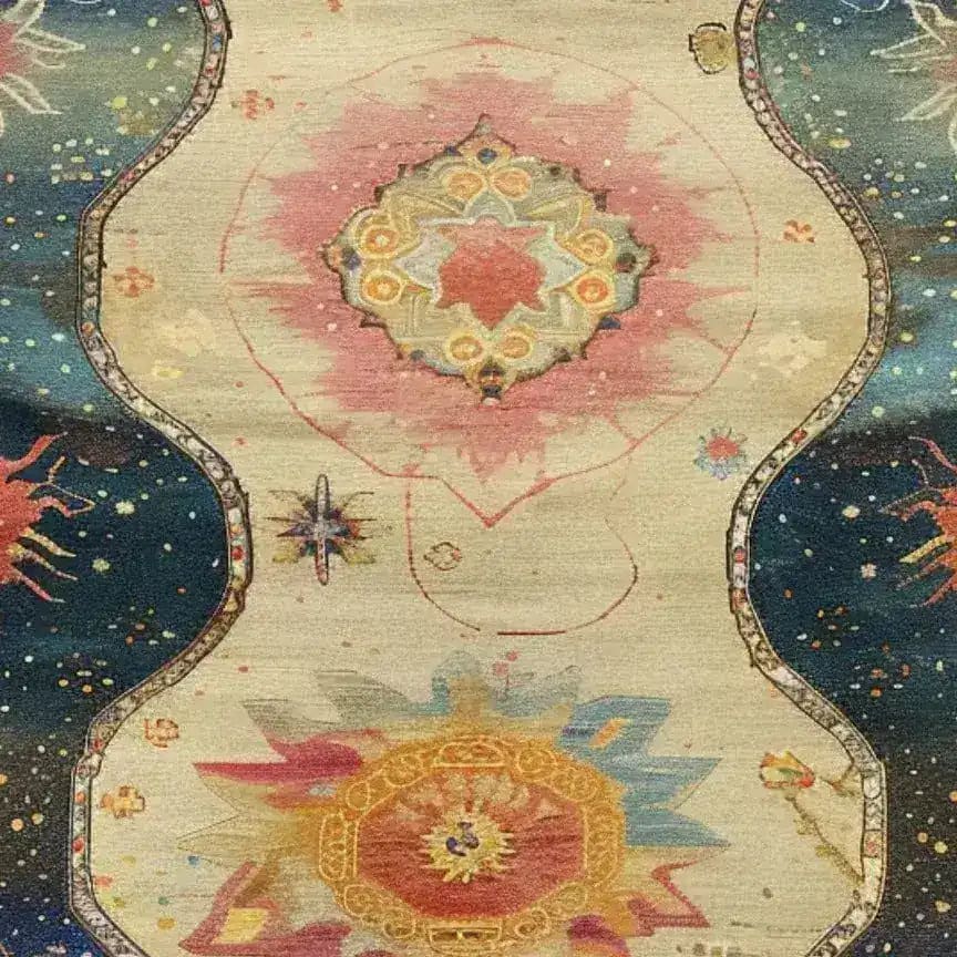 The Moonlit Meadow Hand Knotted Area Rug showcases a captivating abstract design with rich, vibrant colors. Its intricate patterns add elegance to any living room, making it an ideal choice for those seeking Persian rugs and stylish living room area rugs.