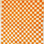 Moroccan Berber Handwoven Checker Wool Area Rug - Orange and White