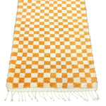 Moroccan Berber Handwoven Checker Wool Area Rug - Orange and White