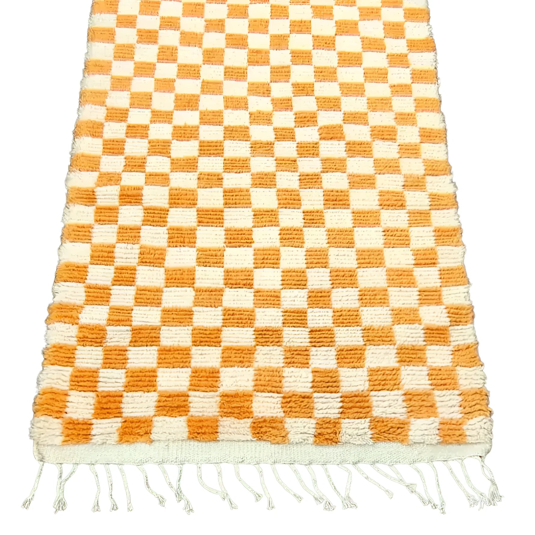 Moroccan Berber Handwoven Checker Wool Area Rug - Orange and White