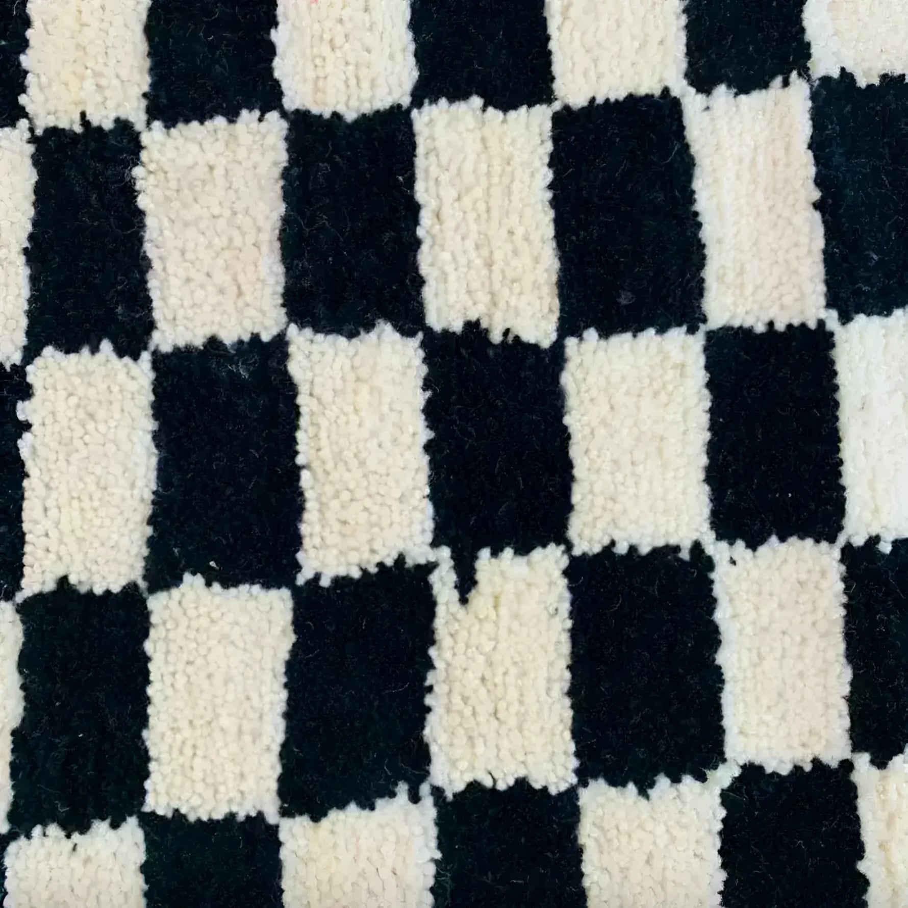 Moroccan Berber Handwoven Checker Wool Area Rug with Tassels - Black and White