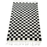 Moroccan Berber Handwoven Checker Wool Area Rug with Tassels - Black and White