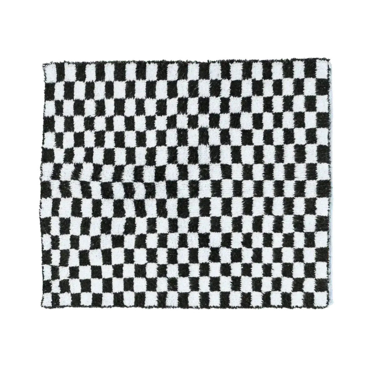 Moroccan Berber Handwoven Checker Wool Area Rug with Tassels - Black and White