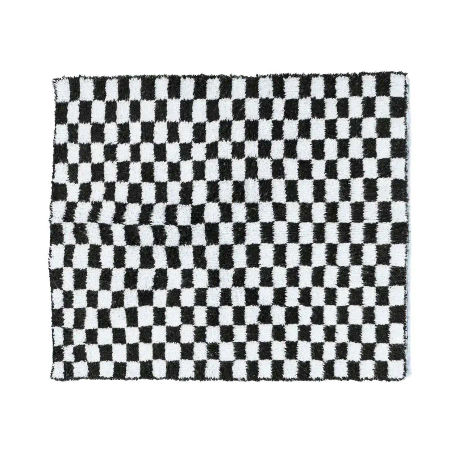Moroccan Berber Handwoven Checker Wool Area Rug with Tassels - Black and White