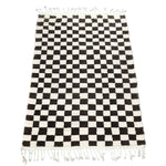 Moroccan Berber Handwoven Checker Wool Area Rug with Tassels - Dark Brown and White