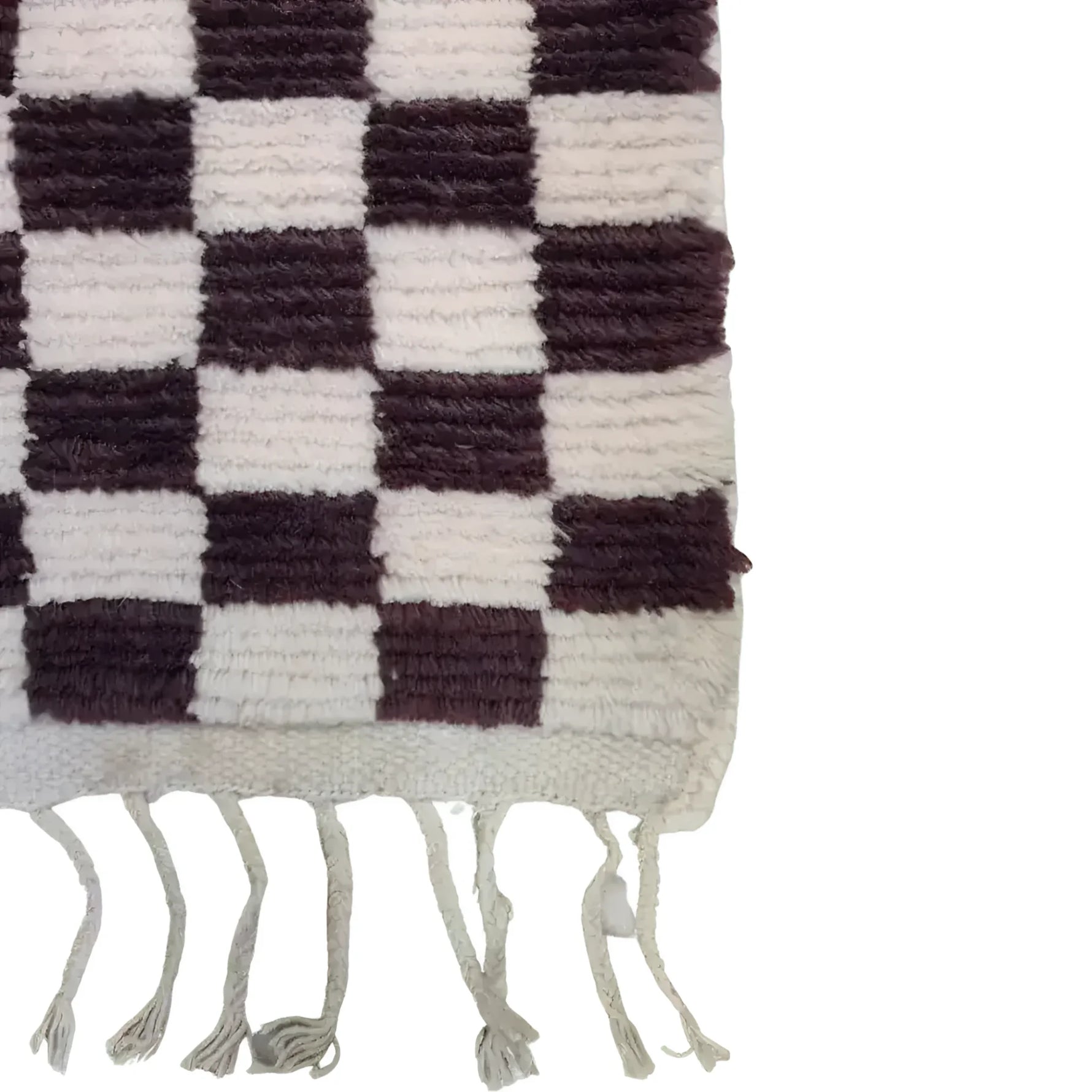 Moroccan Berber Handwoven Checker Wool Area Rug with Tassels - Dark Brown and White