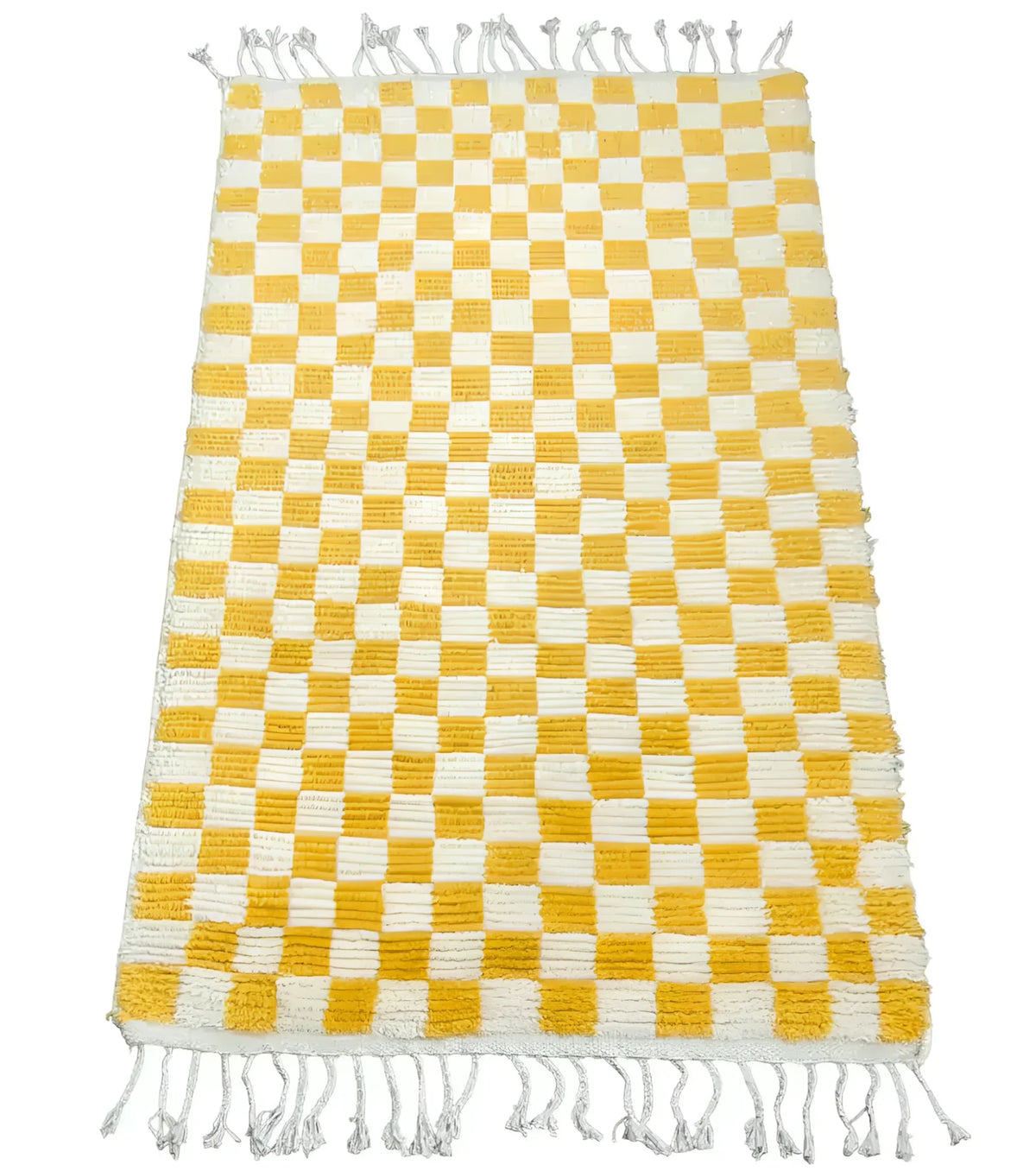Moroccan Berber Handwoven Checker Wool Area Rug - Yellow and White
