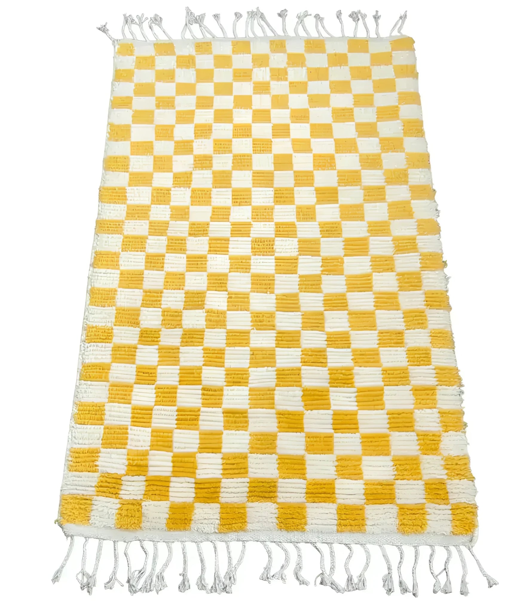 Moroccan Berber Handwoven Checker Wool Area Rug - Yellow and White