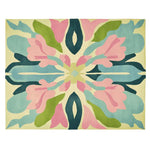 Vibrant and colorful area rug featuring a contemporary floral design with shades of pink, green, and blue. This wool rug is perfect for adding a touch of elegance to living room area rugs, ideal as an area rug for living room settings.