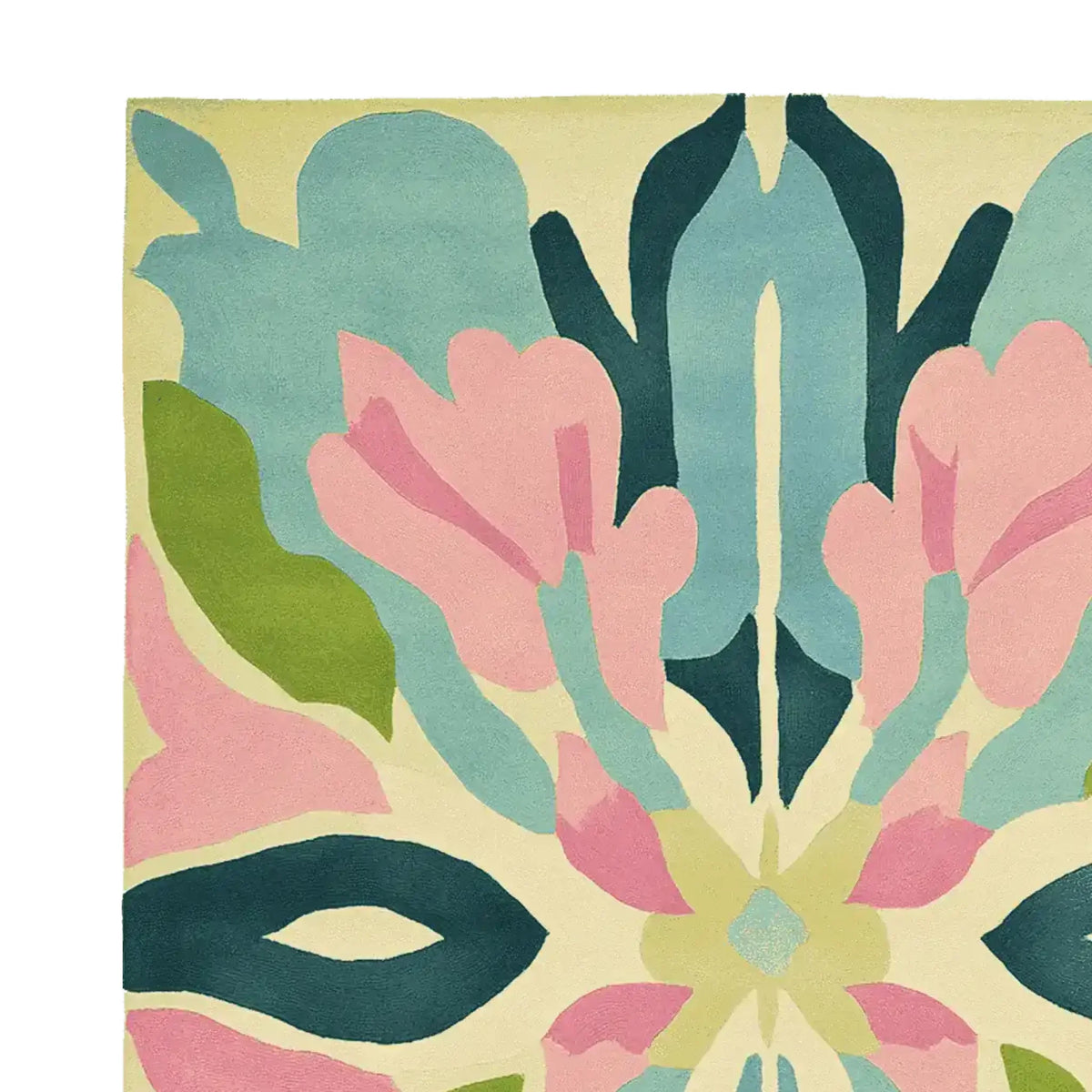 This vibrant area rug features a contemporary design with bold, abstract floral patterns in shades of blue, pink, green, and cream. Hand tufted from wool, it adds a modern touch to any living room, making it an ideal choice for area rugs for living room spaces.