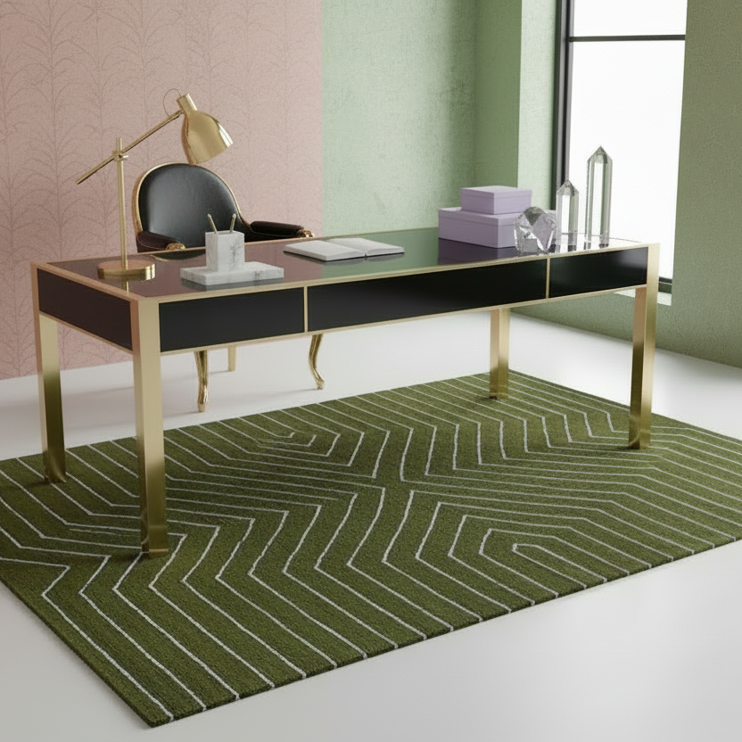 Moss Green Geometric Hand Tufted Wool Rug