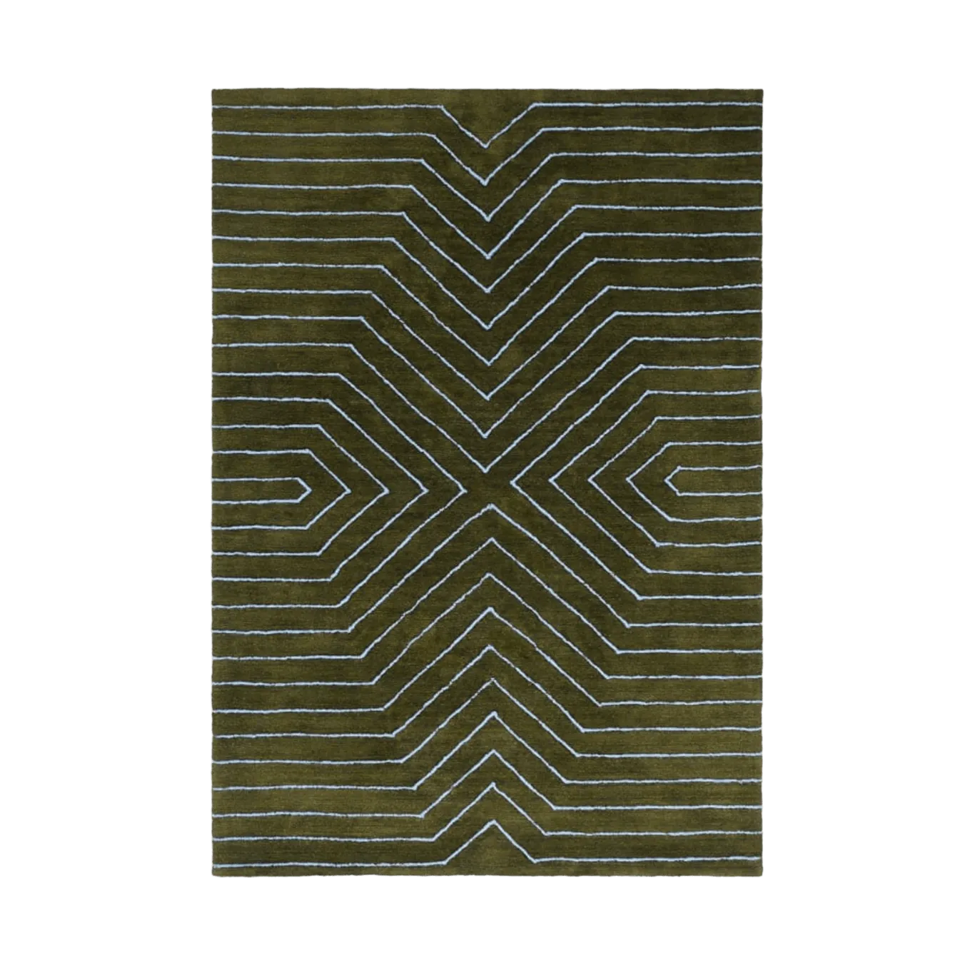 Moss Green Geometric Hand Tufted Wool Rug