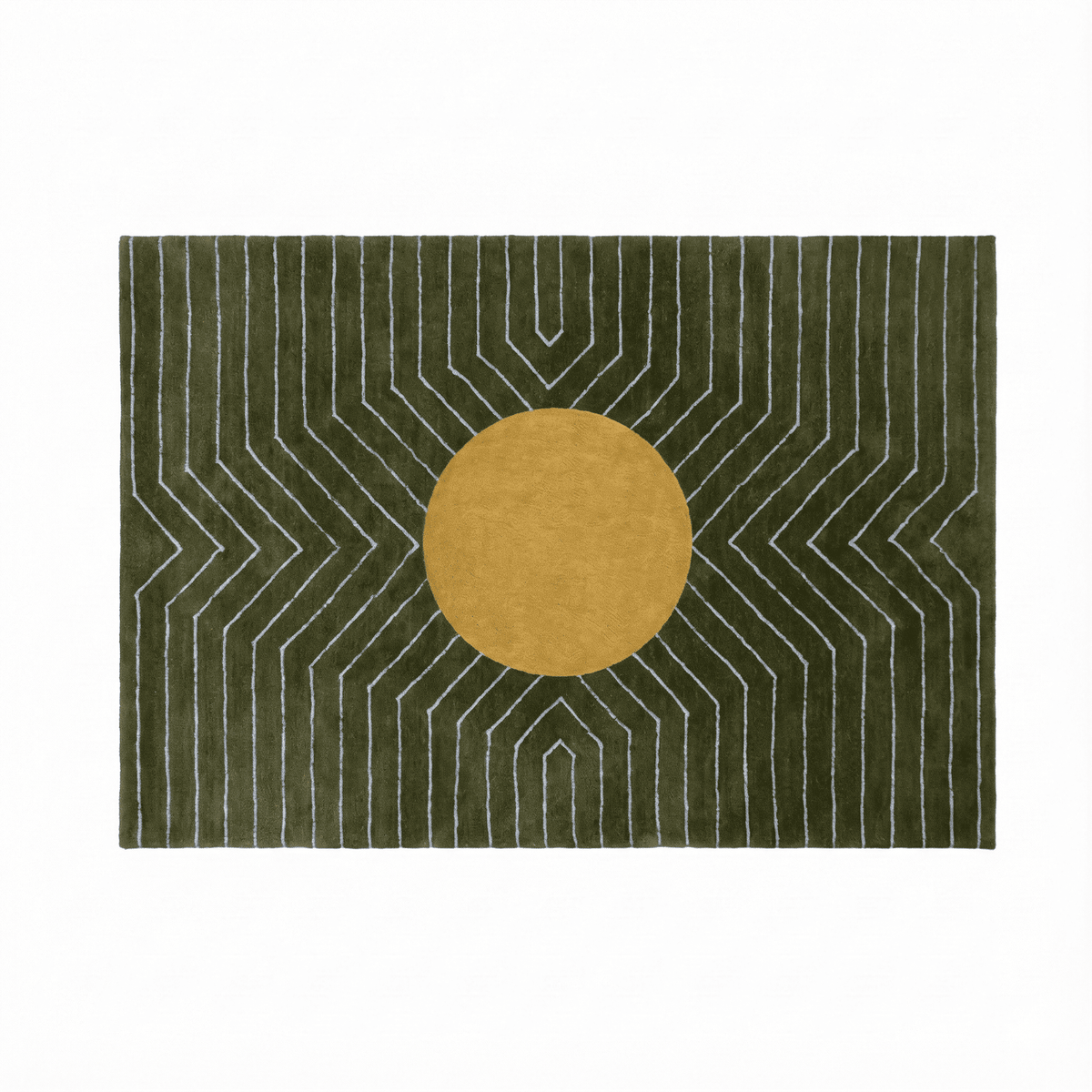 moss green gold circle geometric hand tufted wool rug