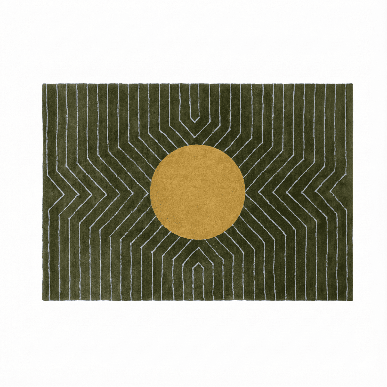 moss green gold circle geometric hand tufted wool rug