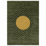 moss green gold circle geometric hand tufted wool rug
