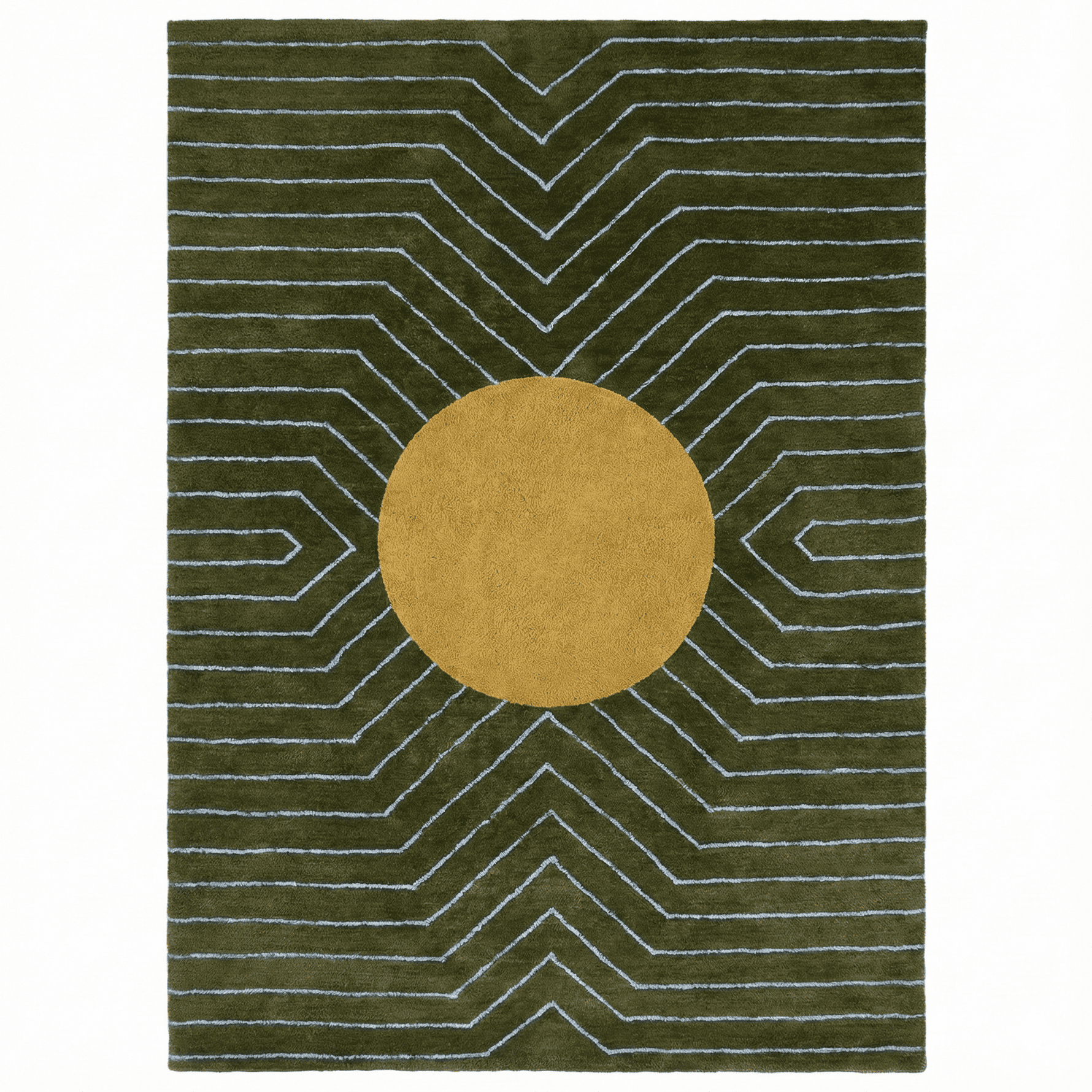 moss green gold circle geometric hand tufted wool rug