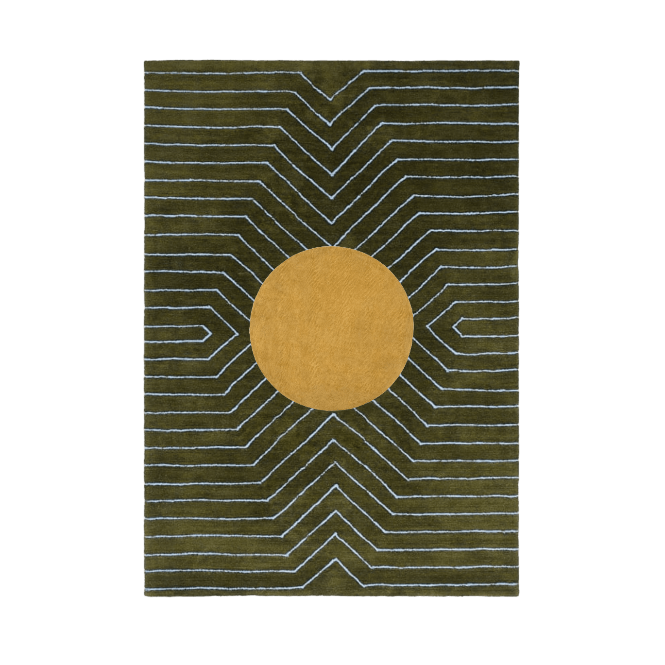 Moss Green Gold Circle Geometric Hand Tufted Wool Rug - MAIA HOMES
