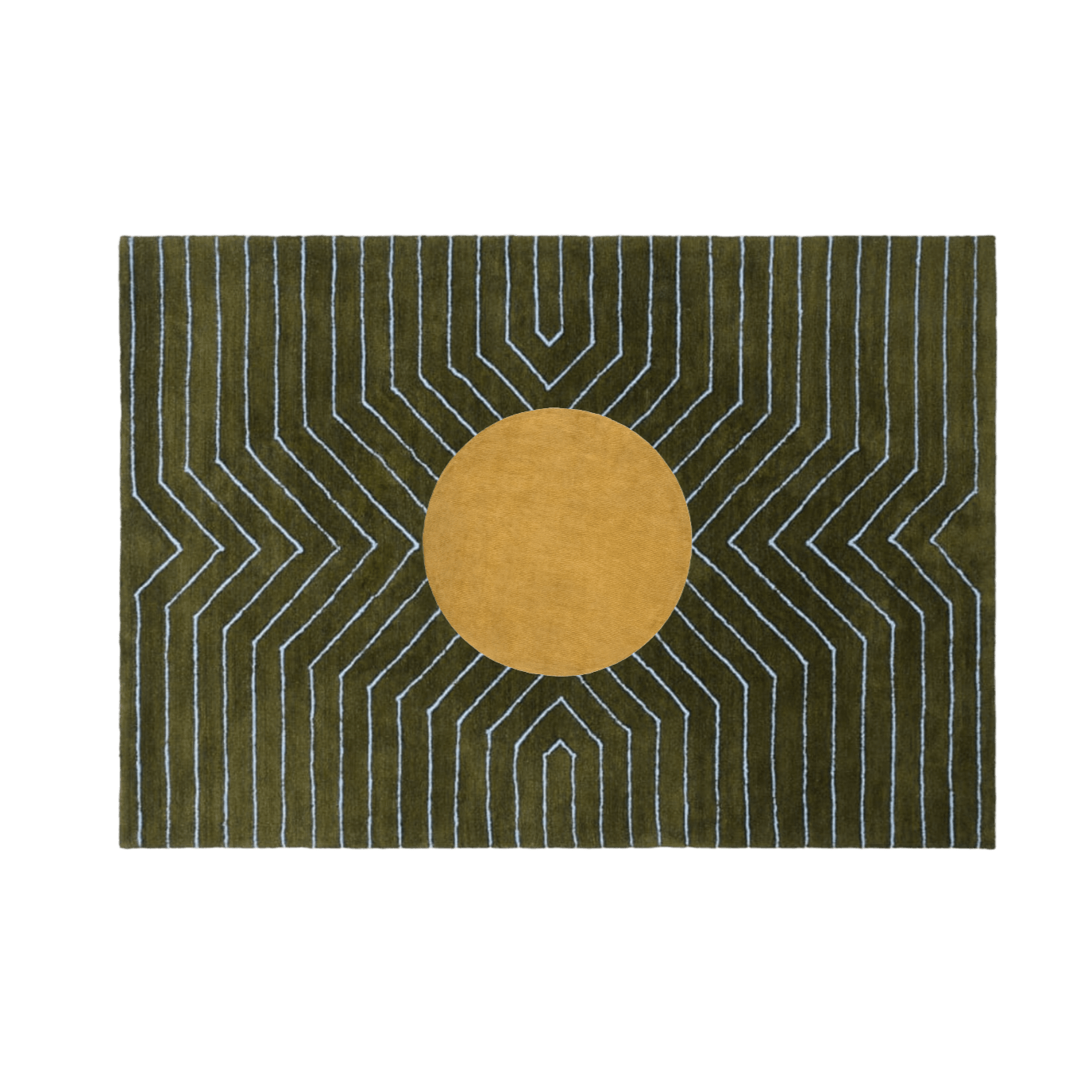 Moss Green Gold Circle Geometric Hand Tufted Wool Rug - MAIA HOMES