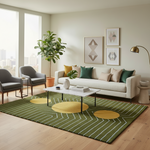 Moss Green Golden Geometric Hand Tufted Wool Rug