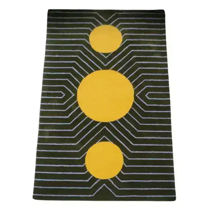 Moss Green Golden Geometric Hand Tufted Wool Rug - MAIA HOMES