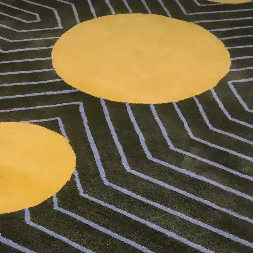 Moss Green Golden Geometric Hand Tufted Wool Rug - MAIA HOMES